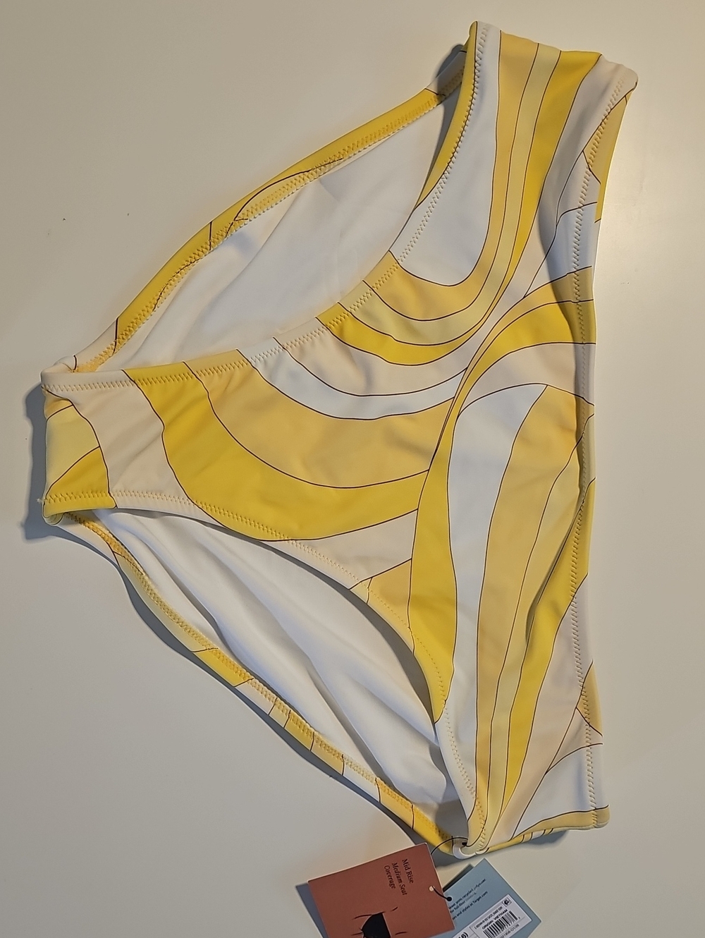 Shade & Shore Women's XL Yellow & White Geo Print Mid-Rise Bikini Bottom
